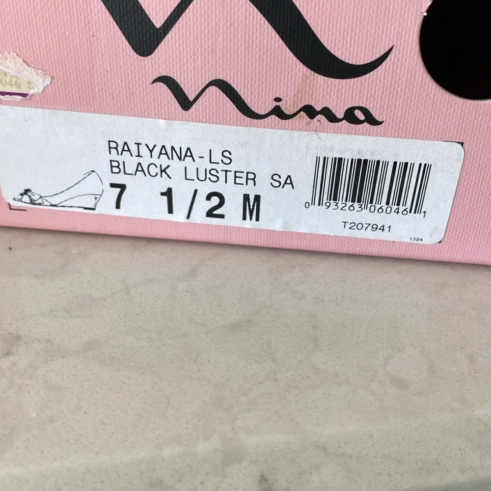 Nina Black Luster Satin Raiyana low wedge evening shoes